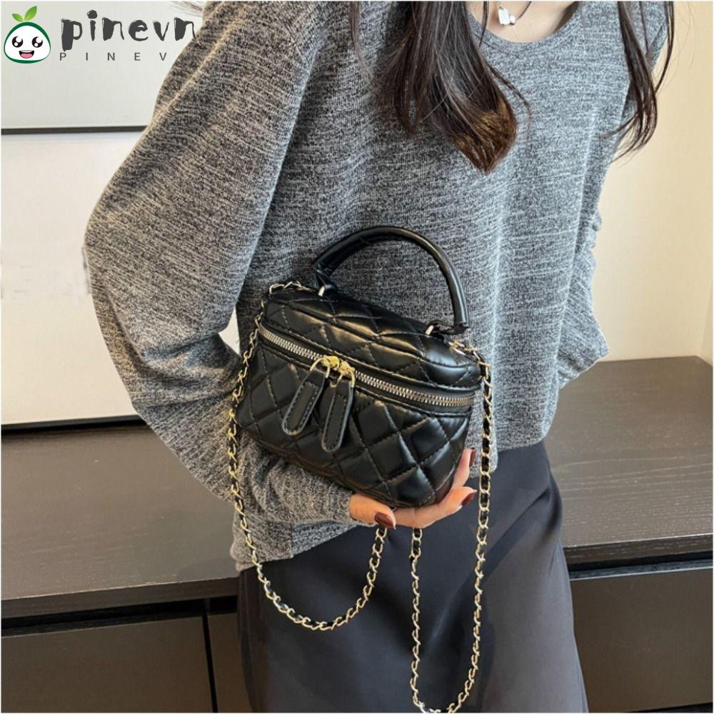 PINEVN Túi Đeo Vai Mini Họa Tiết Sọc Caro Màu Trắng Trơn Thời Trang Cho Nữ