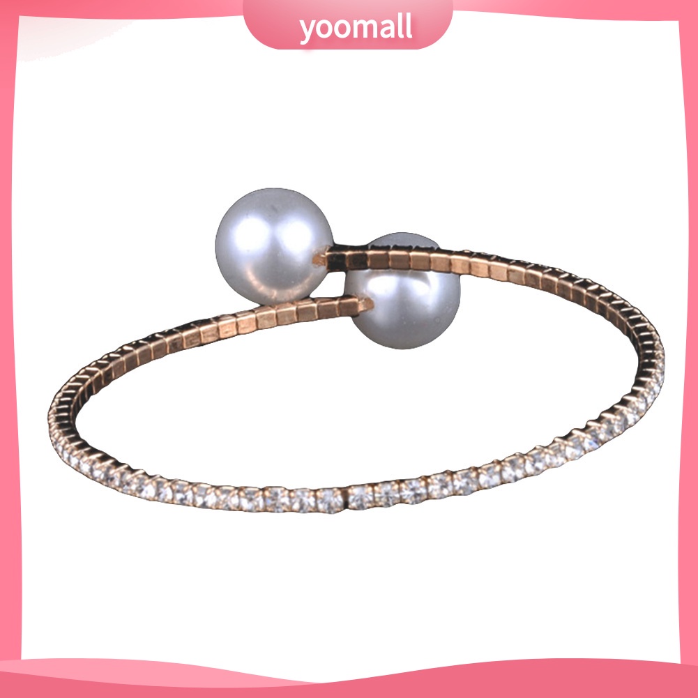 Vòng Đeo Tay Dạng Mở Đính Đá &amp; Ngọc Trai Giả Thời Trang Cho Nữ