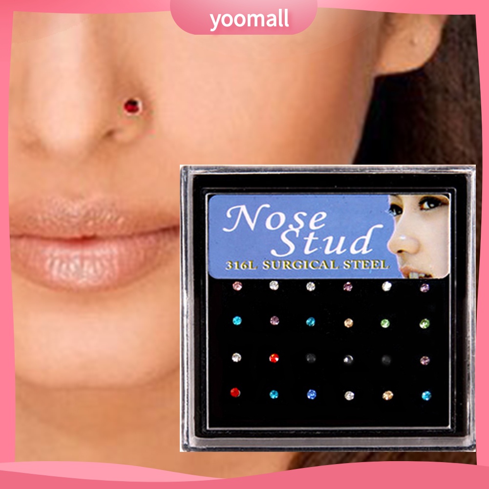 Set 12 Đôi Khuyên Mũi / Môi Bằng Thép Không Gỉ Đính Đá Nhân Tạo Thời Trang