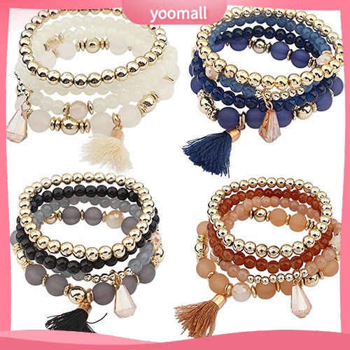 Set 4 Vòng Tay Hạt Nhựa Nhiều Lớp Thời Trang Cho Nữ