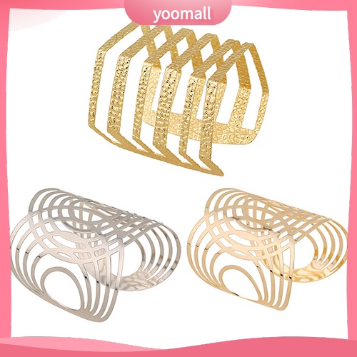 [YM] Hot Vòng Tay Dạng Hở Họa Tiết Hình Học Rỗng Màu Vàng / Bạc Phong Cách Punk Thời Trang Unisex