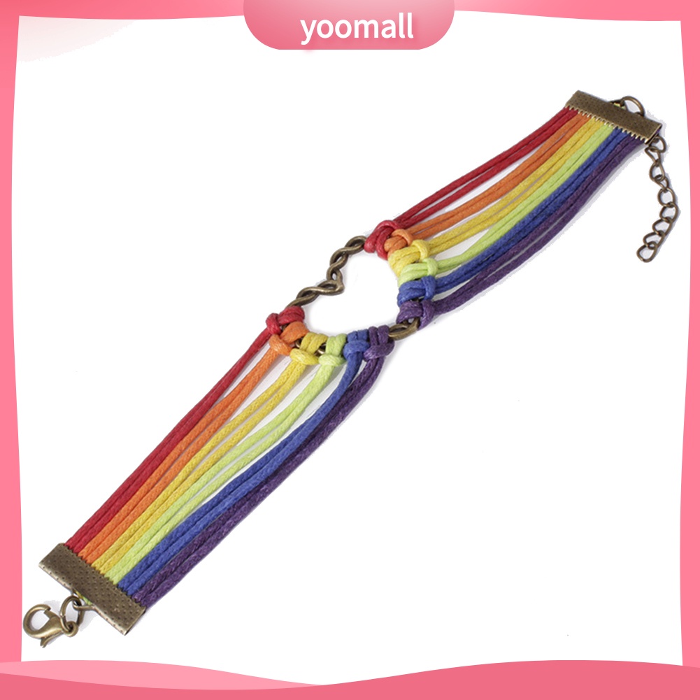 [YM] Vòng Tay Dây Nhiều Lớp Mặt Hình Trái Tim Ánh Kim Cầu Vồng