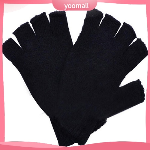 1 Đôi Găng Tay Hở Ngón Giữ Ấm Mùa Đông Màu Đen