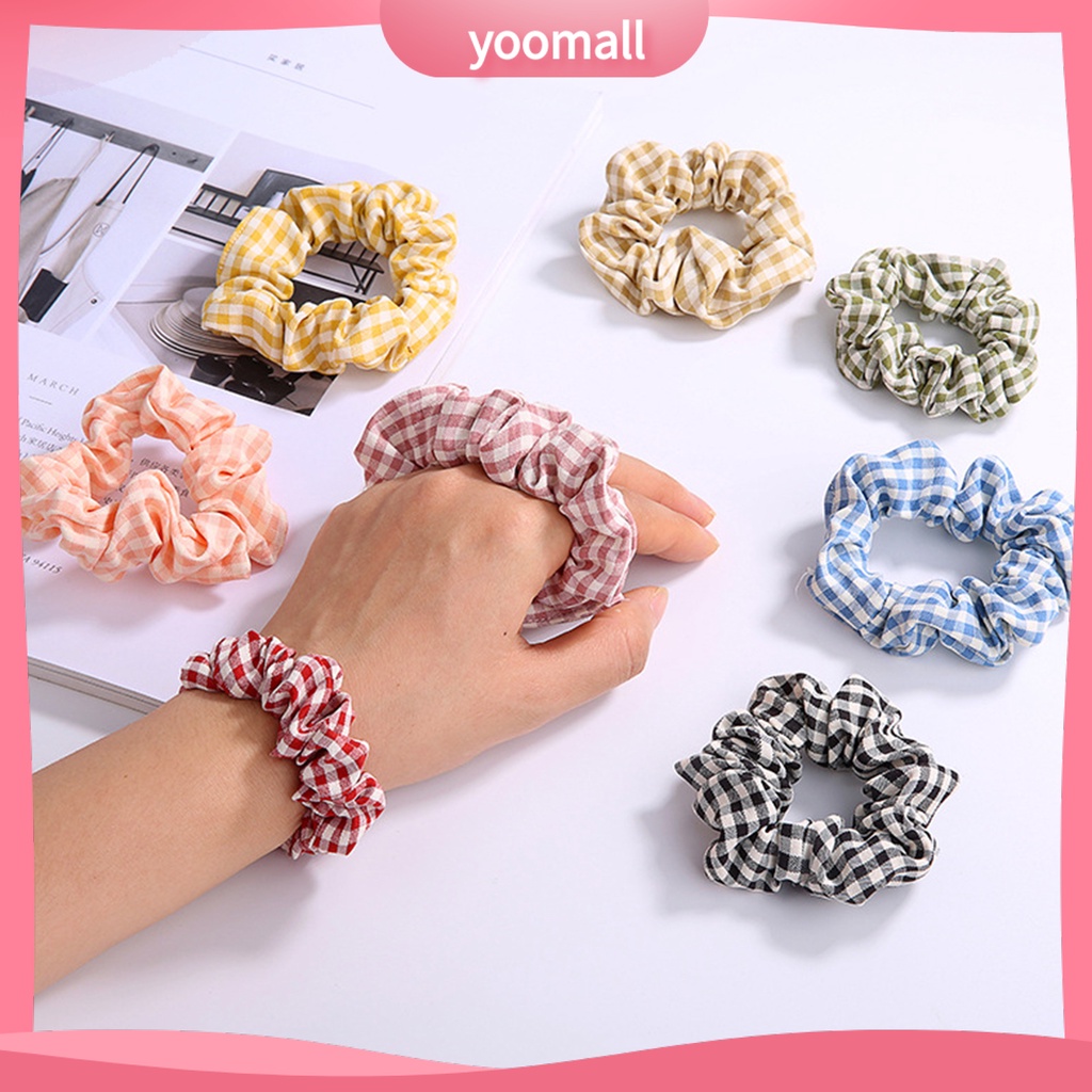 Dây Cột Tóc Vải Co Giãn Họa Tiết Kẻ Sọc Phong Cách Hàn Quốc