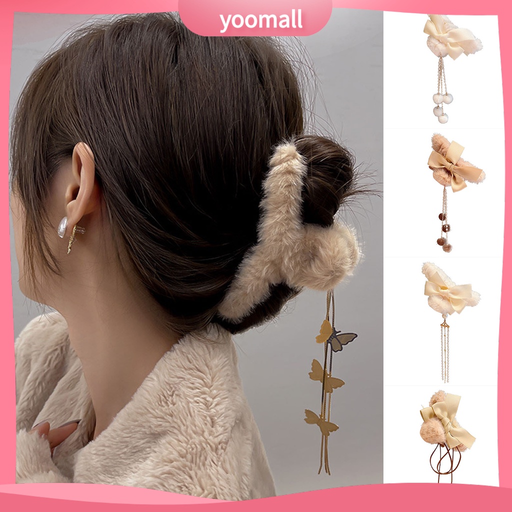 Kẹp Tóc Hình Bướm Đính Ngọc Trai Giả Dáng Dài Phối Tua Rua Dễ Thương Phong Cách Hàn Quốc