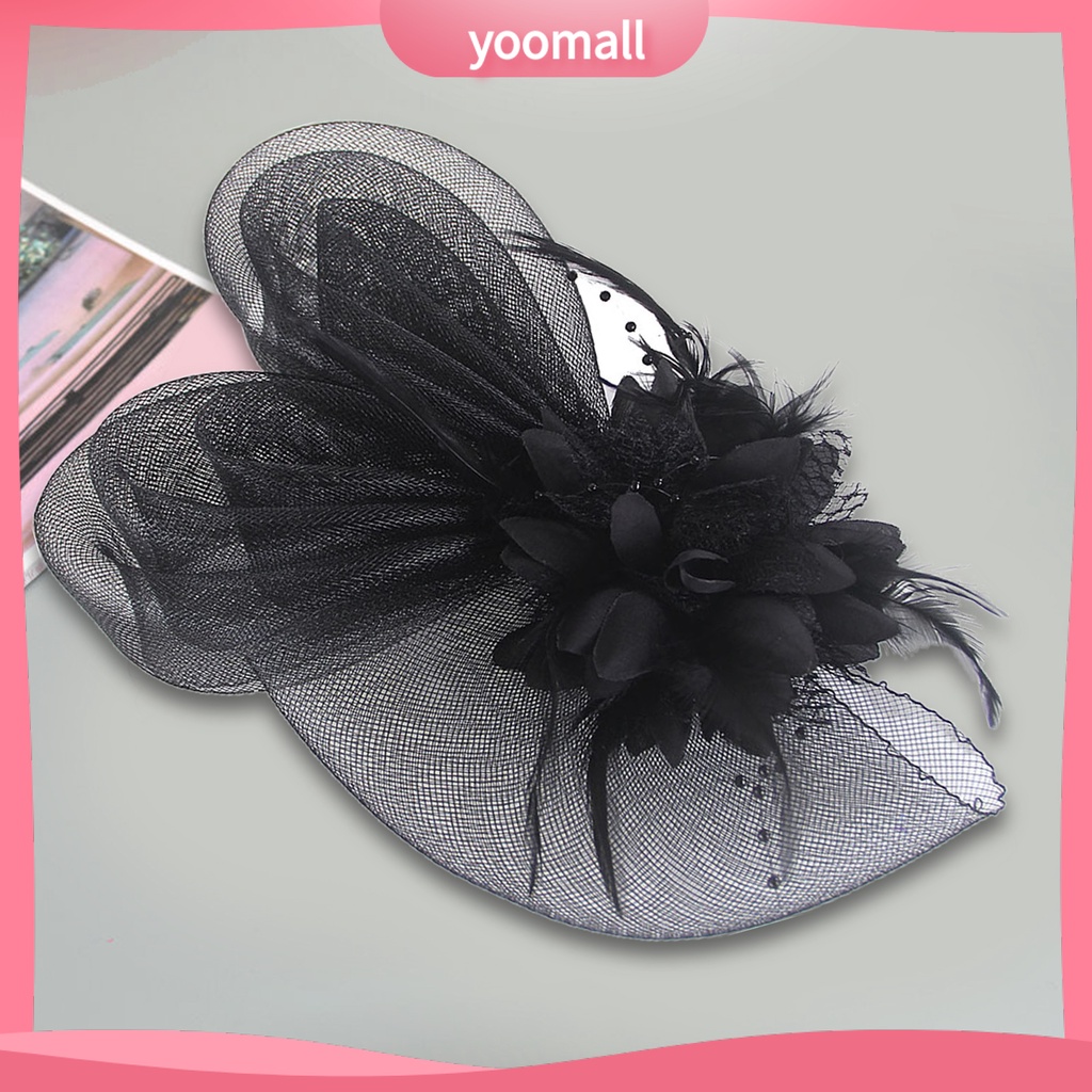 Mũ Tai Thỏ Phối Lưới Đính Lông Vũ Hóa Trang Cô Dâu