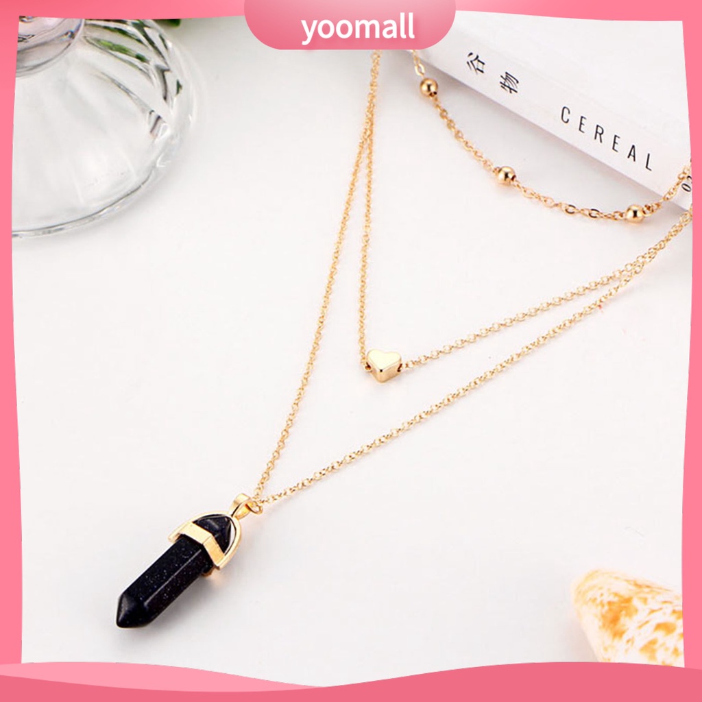 [YM] Vòng Cổ Choker 3 Lớp Đính Hạt Pha Lê Giả Hình Lục Giác / Trái Tim Phù Hợp Với Tất Cả Dành Cho Bạn