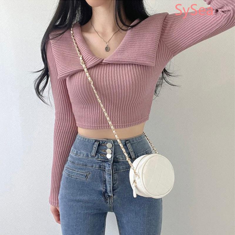 Áo Croptop Tay Dài Cổ Chữ V Quyến Rũ Thời Trang Cho Nữ