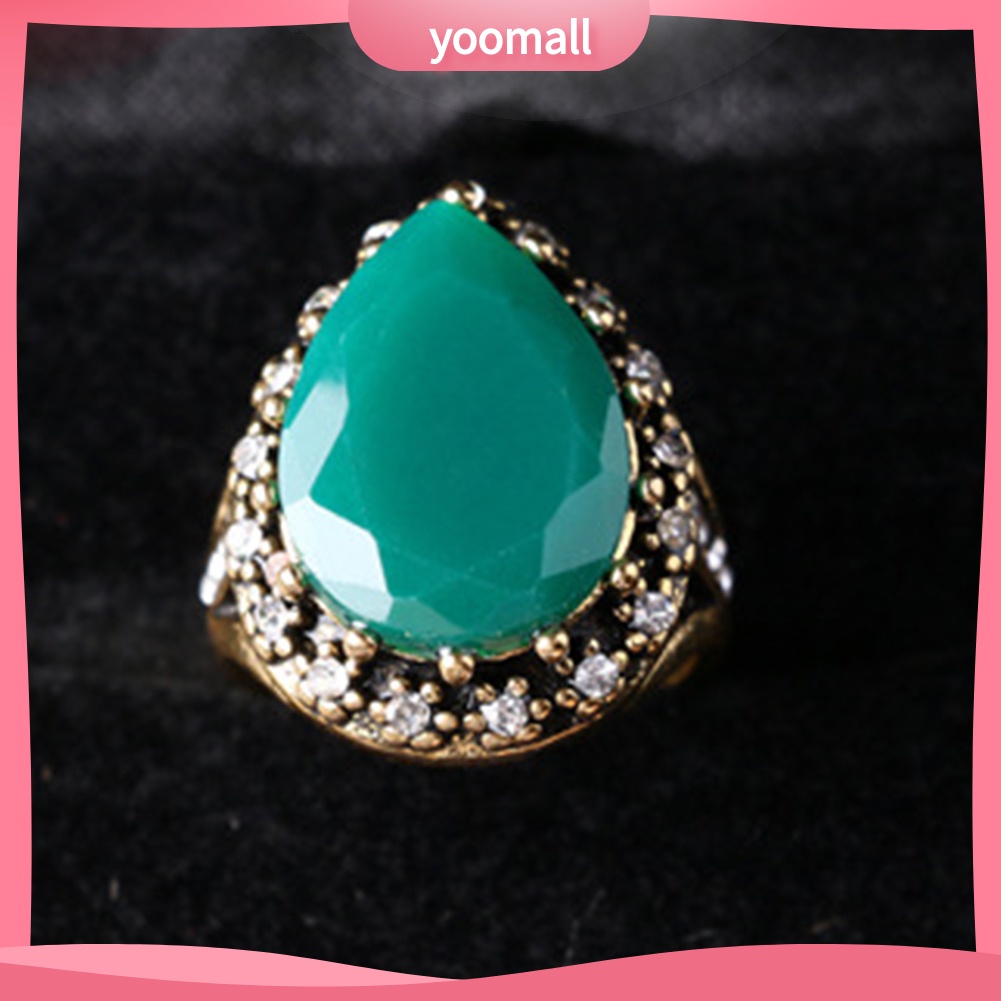 Nhẫn Đính Đá Hình Giọt Nước Phong Cách Vintage