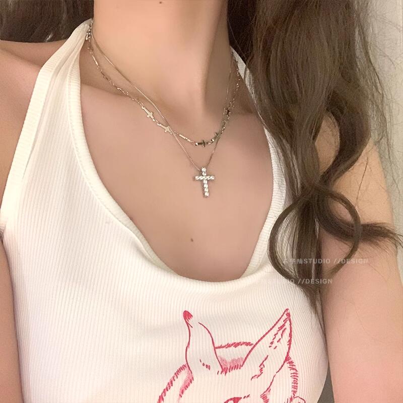 Vòng cổ Mặt Chữ Thập Đính Đá Zircon Phong Cách Vintage Cho Nữ