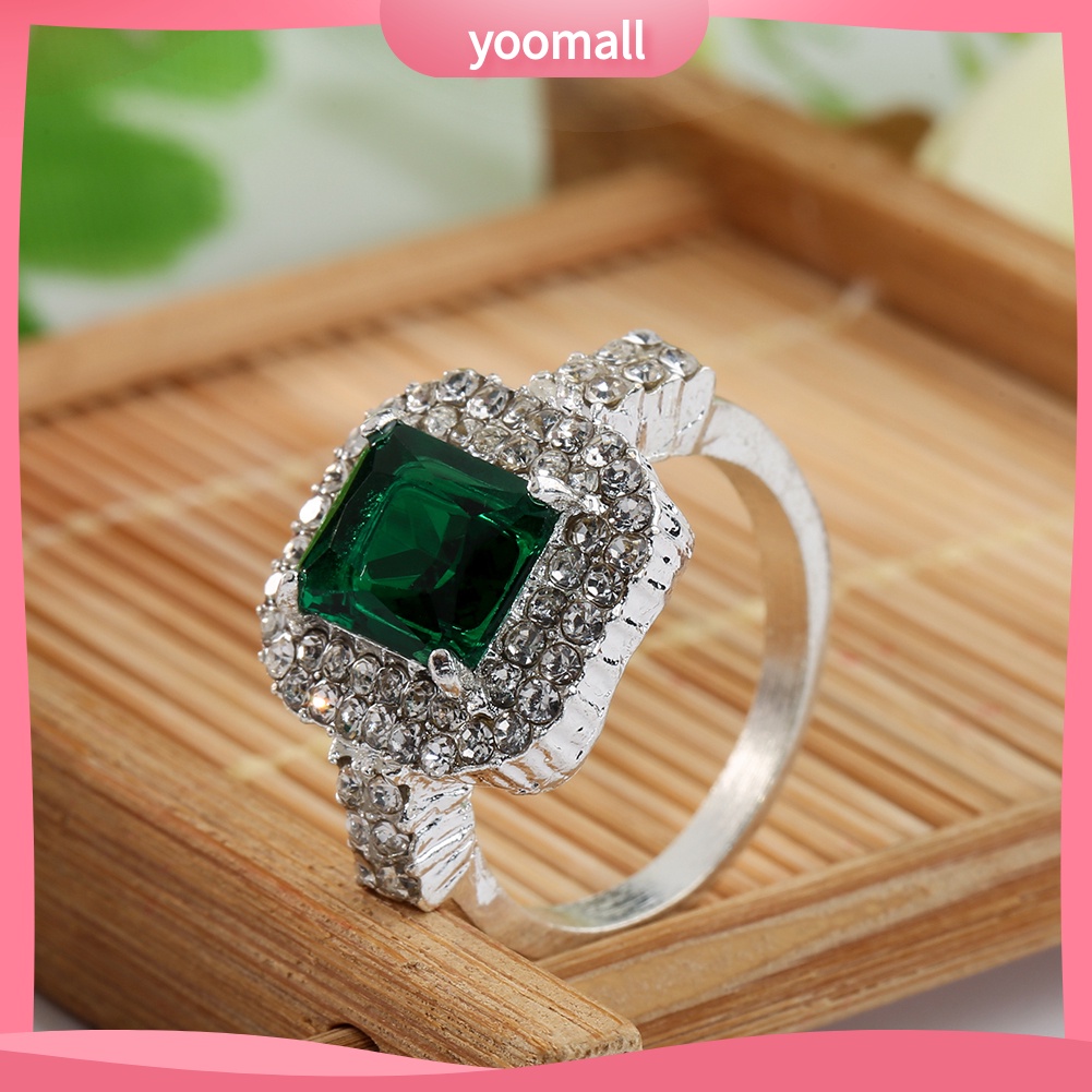 Nhẫn Cưới Mạ Bạc Đính Đá Zircon Xanh Lá Thời Trang Cho Nữ