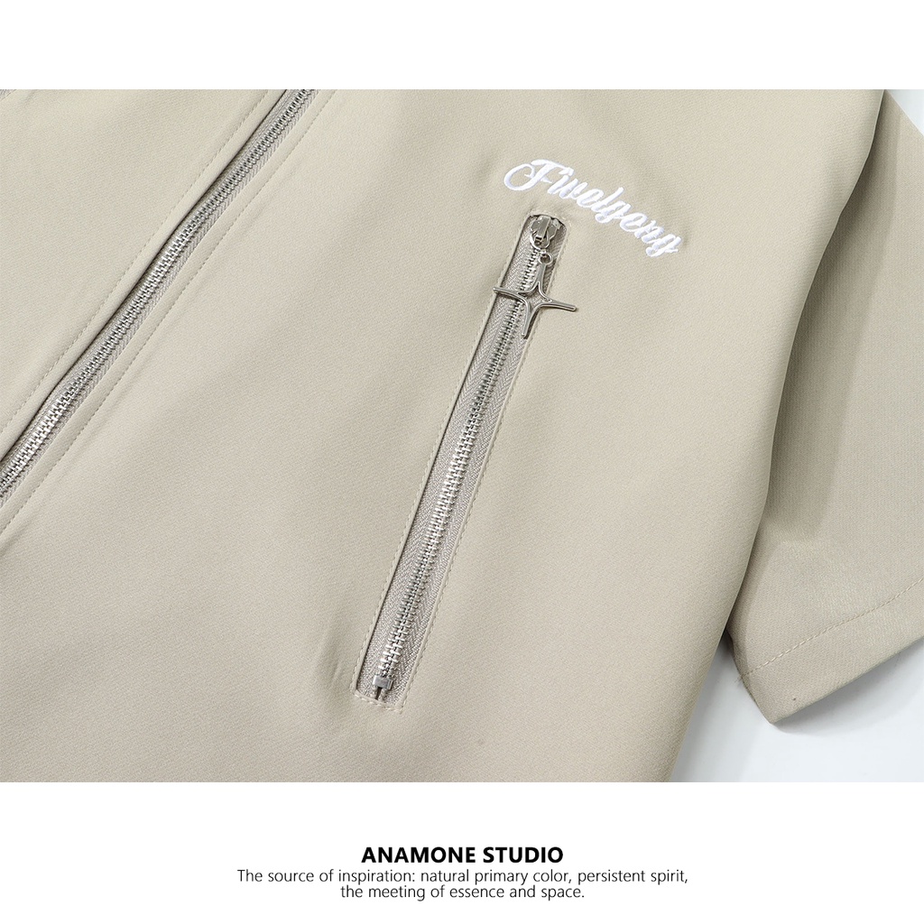 Áo Sơ Mi Tay Ngắn Dáng Rộng Có Khóa Kéo Màu Sắc Đơn Giản Thời Trang Mùa Hè Cho Nam Và Nữ