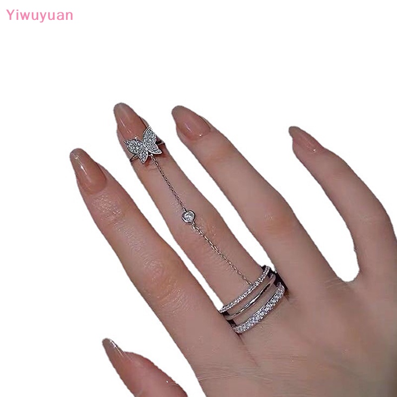 < Yiwuyuan > Nhẫn Hình Bướm Dạng Dây Xích Đôi Phong Cách Punk HipHop Thời Trang Dành Cho Nữ