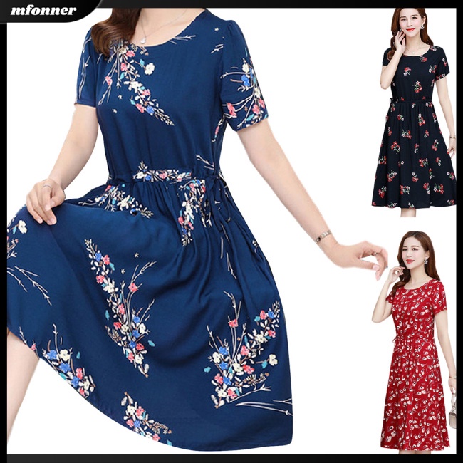 Đầm Midi Dáng Rộng Cổ Tròn In Hoa Thời Trang Mùa Hè Cho Nữ Plus Size