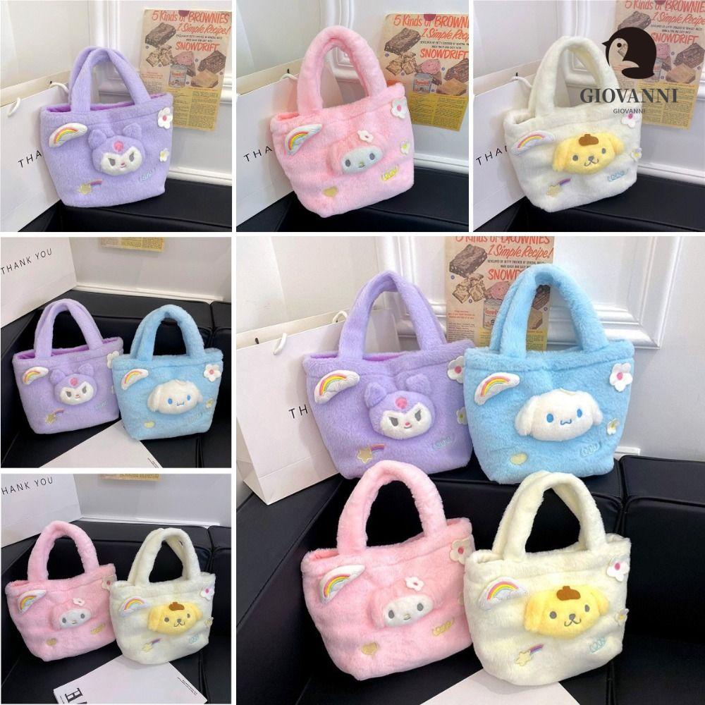Túi Đeo Chéo Bằng Lông Nhung Sức Chứa Lớn Họa Tiết Kuromi Cinnamoroll Hoạt Hình Cho Bé