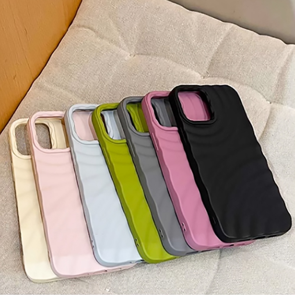 Ốp Điện Thoại TPU Mềm Chống Sốc Màu Trơn Họa Tiết Gợn Sóng 3D Cho IPhone 14 13 12 11 Pro Max X XR