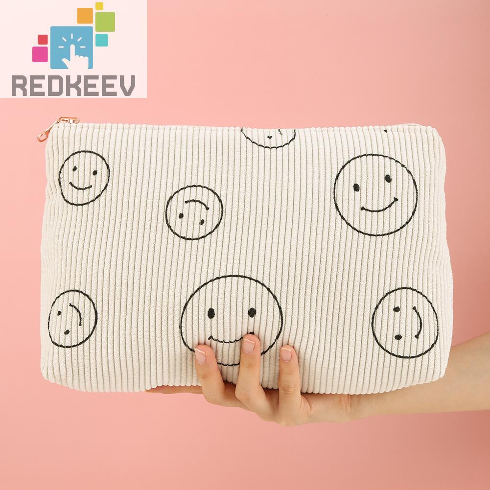 Túi Đựng Mỹ Phẩm Hai Mặt Bằng Vải Nhung Kẻ Dễ Thương Xinh Xắn