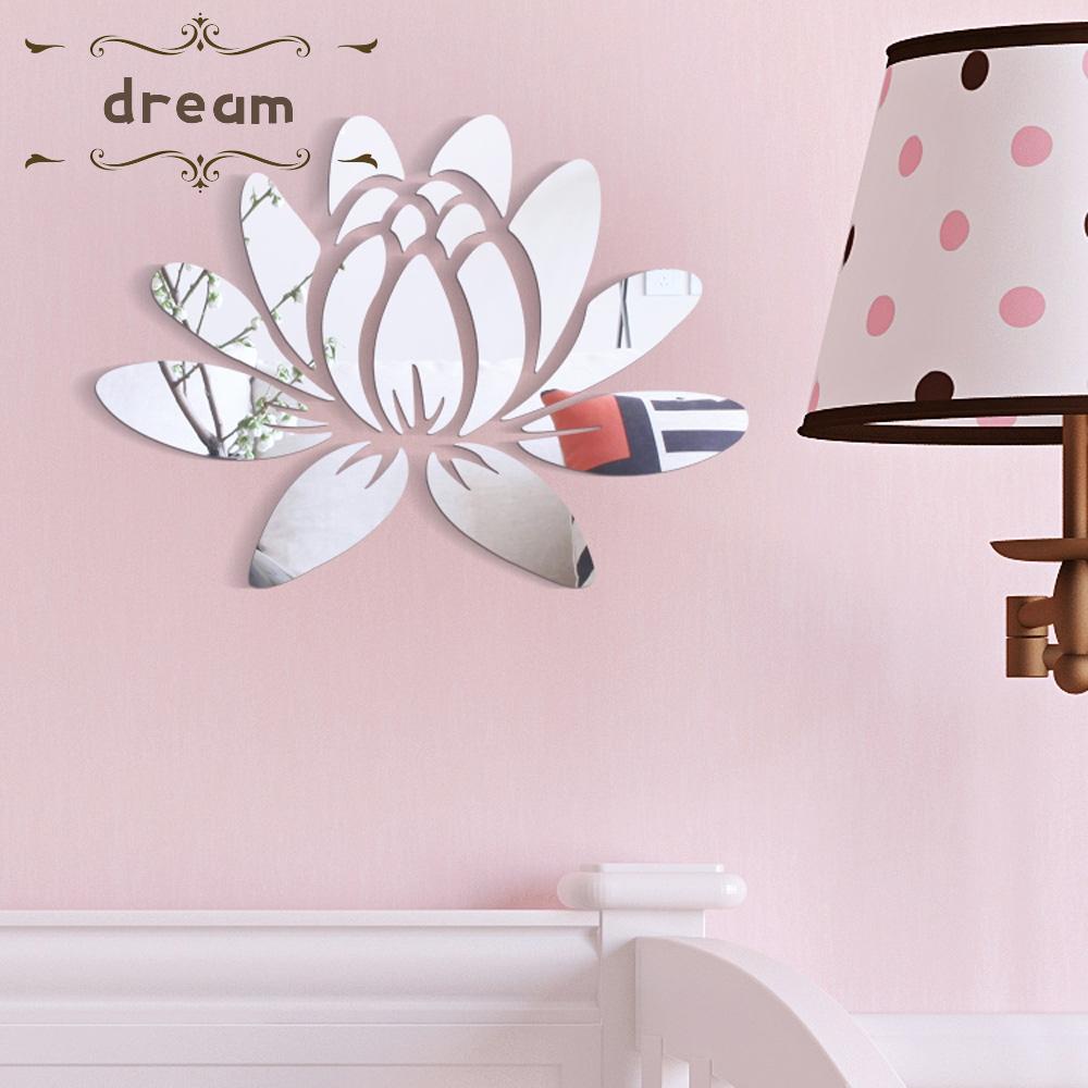 【DREAMLIFE】Chic Lotus Flower Acrylic Mirror Wall Decal Set for DIY Home Decoration