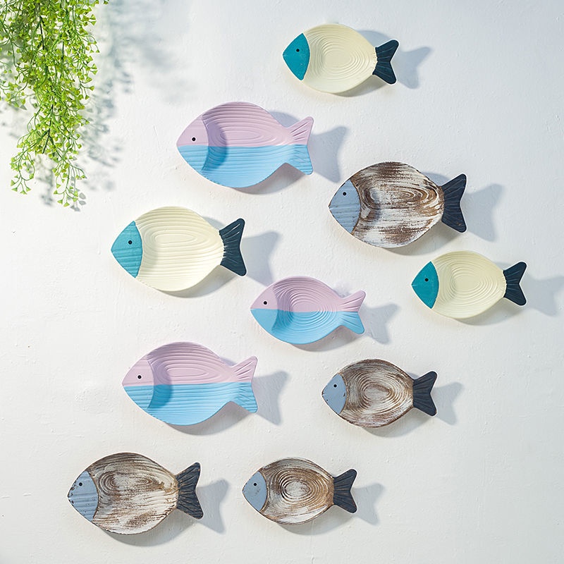 Mặt dây chuyền trang trí tường hình cá sáng tạo bằng gỗ địa trung hải cho phòng trẻ em phòng khách phòng ăn nền treo tường