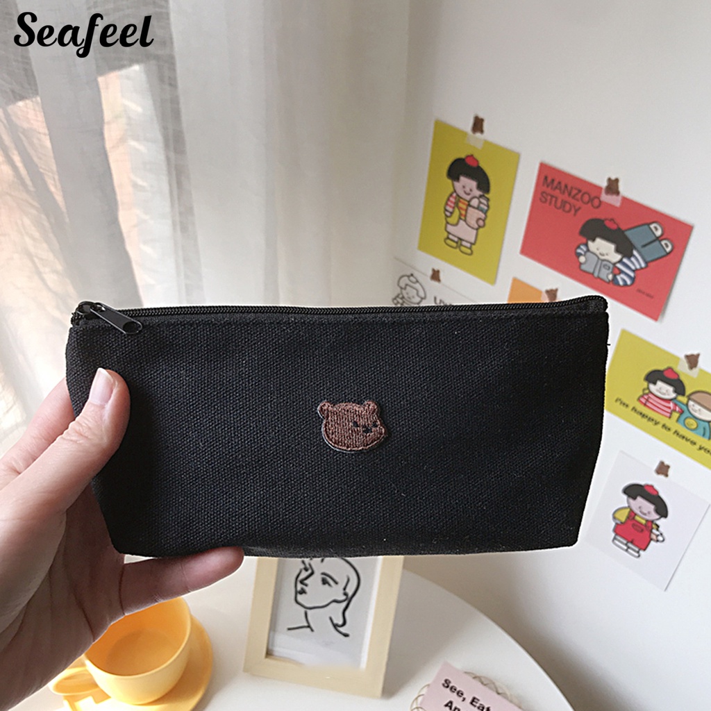 Túi Đựng Bút Chì Cỡ Lớn Chống Bụi Thêu Hình Gấu Dễ Thương Cho Cặp Đôi
