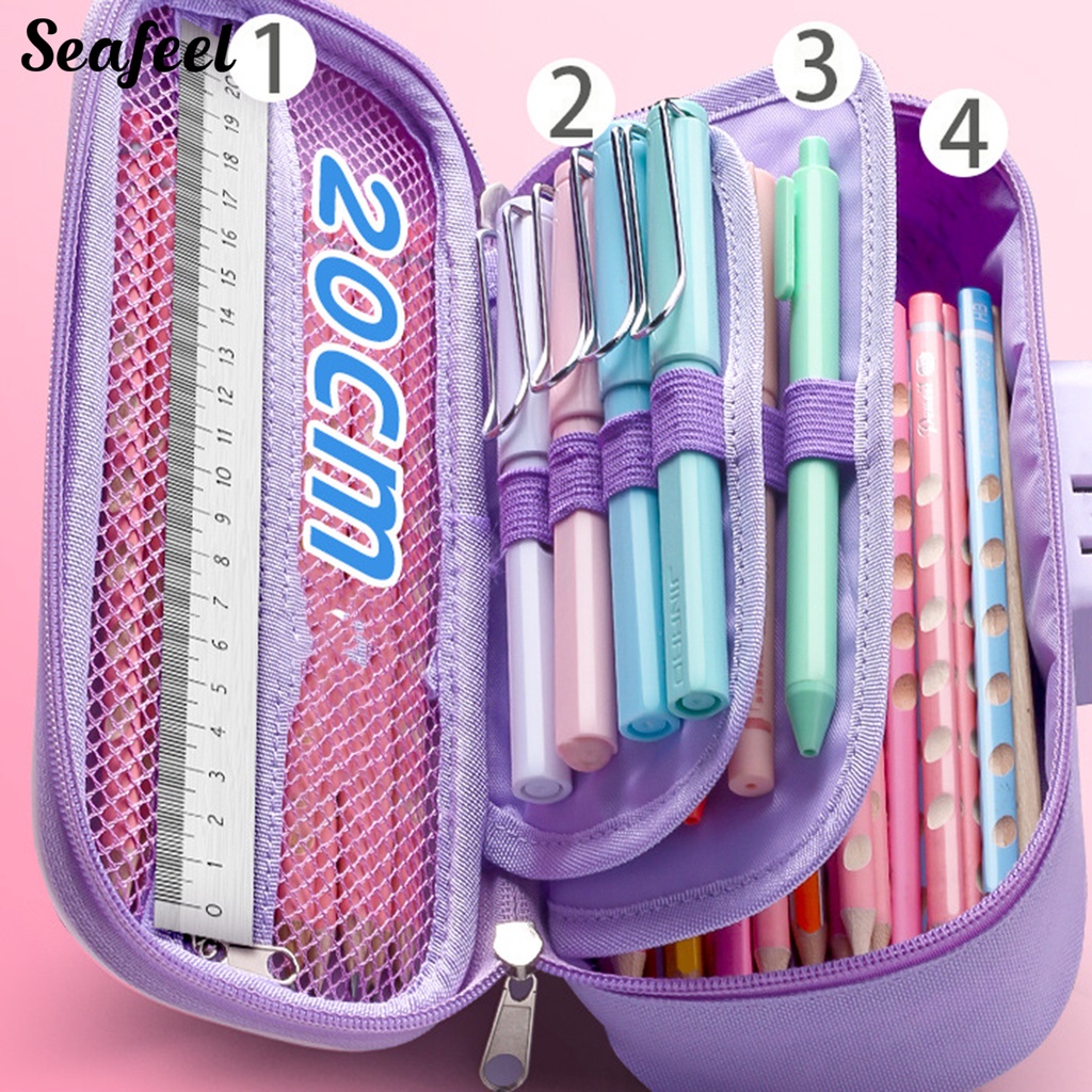 Túi Đựng Bút Chì Hai Lớp Thiết Kế Khóa Kéo Kép In Hình Thỏ 3D Dễ Thương Tiết Kiệm Không Gian Có Tay Cầm Sử Dụng Hàng Ngày