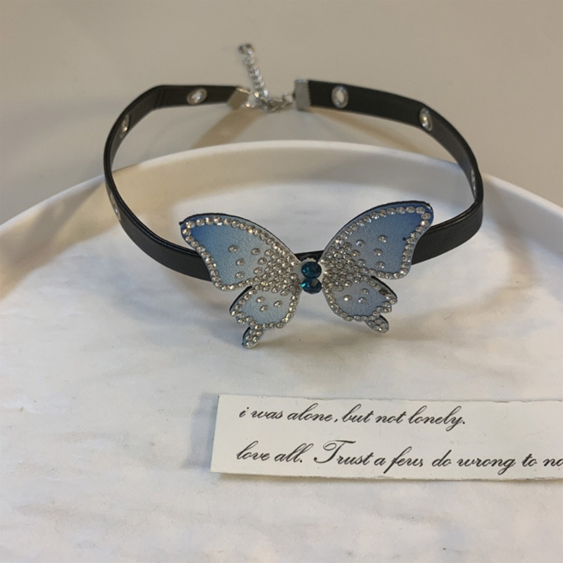 Vòng Cổ Choker Bằng Da Mặt Hình Bướm Phong Cách Punk Cổ Điển Có Thể Điều Chỉnh Cho Nữ