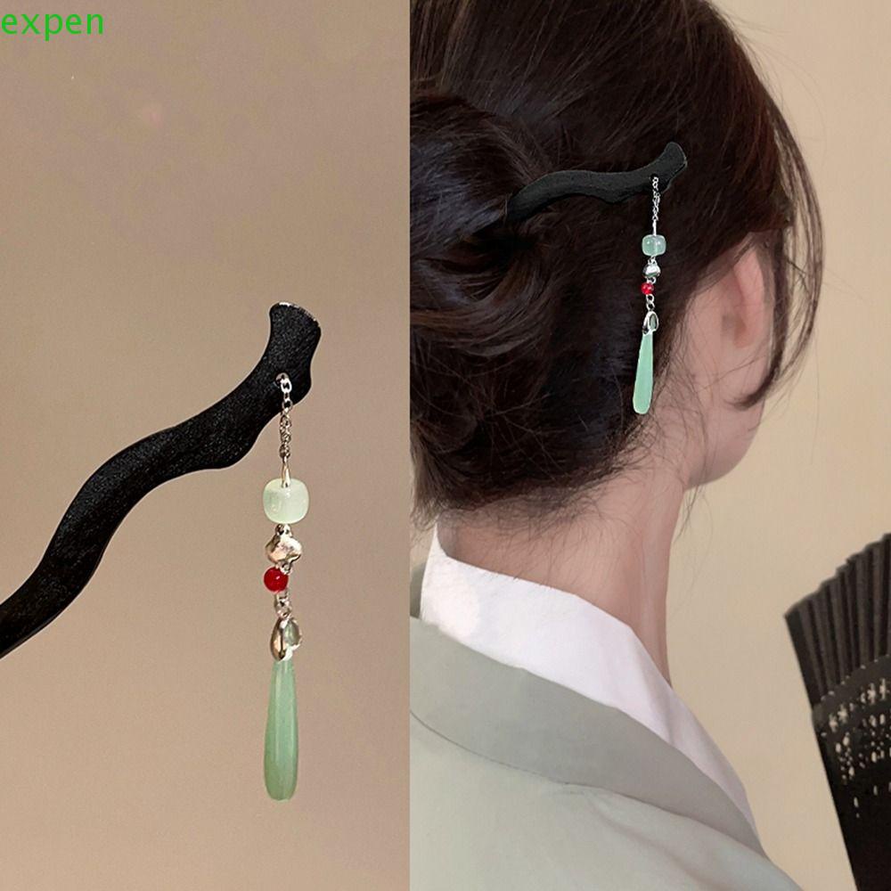 Trâm Cài Tóc Bằng Gỗ Phối Tua Rua Phong Cách Hanfu Cổ Điển Thời Trang