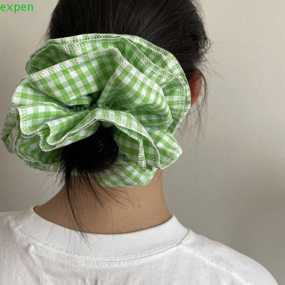 Dây Buộc Tóc Cao Su Co Giãn Họa Tiết Sọc Caro Bốn Lớp