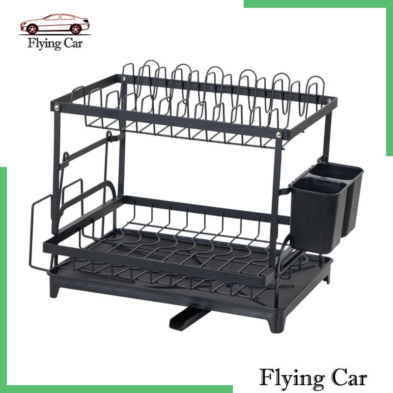 Giá Đựng Đĩa Và Thớt 2 Tầng Ráo Nước Dung Tích Lớn Chống Rỉ Sét Kèm Khay Nhỏ Giọt Cho RV Cắm Trại