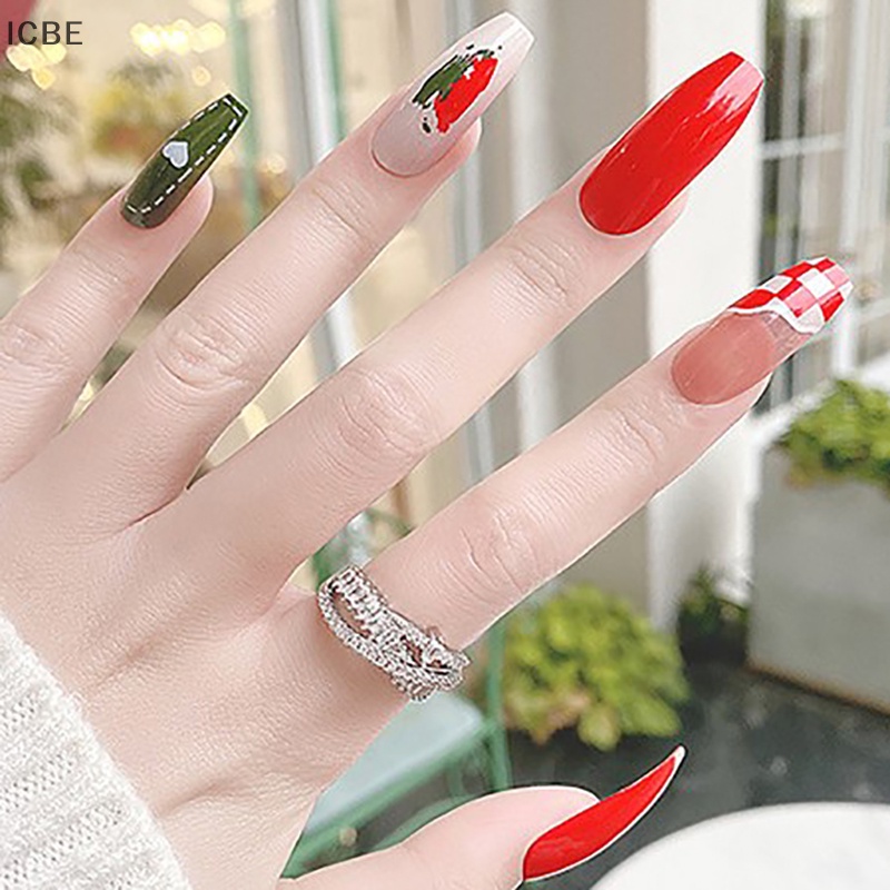 Bộ 24 Móng Tay Giả Dài Hình Thang Múa Ba Lê Đẹp Mắt DIY