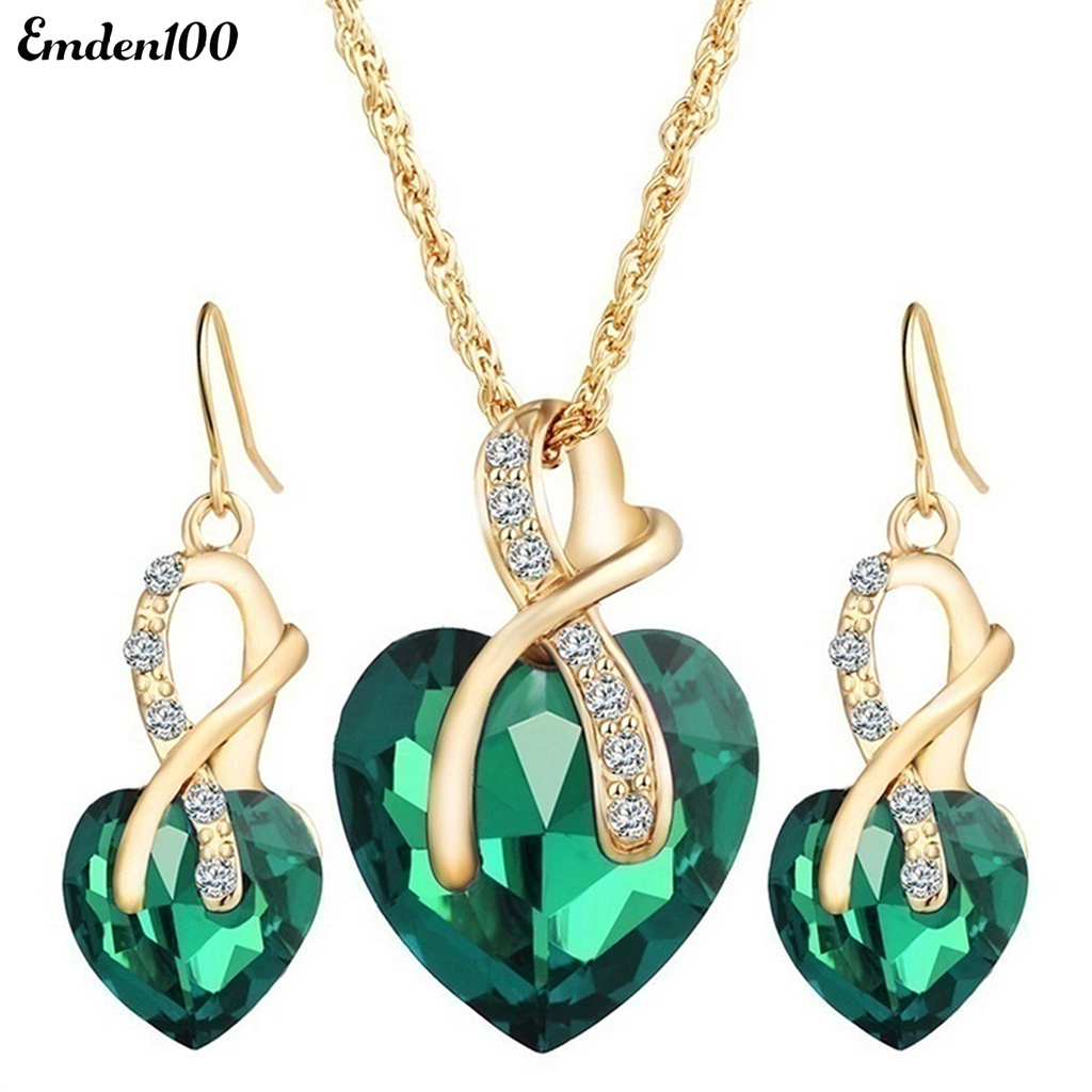 Bộ Vòng cổ + Bông Tai Hình Trái Tim Bằng Hợp Kim