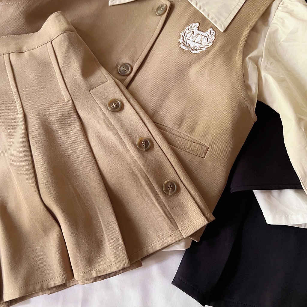 Bộ Áo Váy Xếp Ly Ba Món Phong Cách Hàn Quốc 2023 Cho Bé Gái