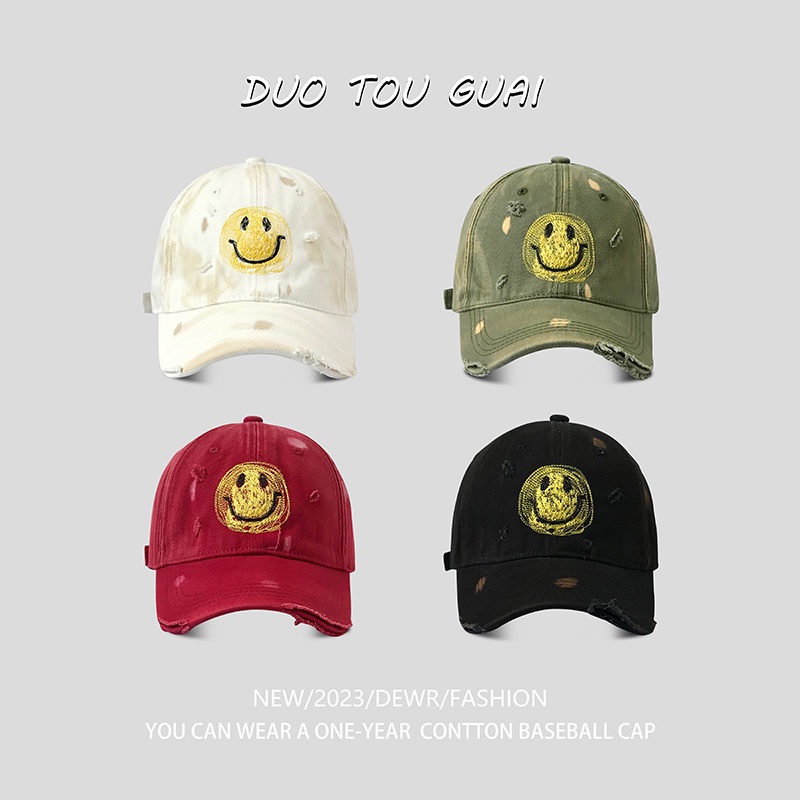 Mũ Lưỡi Trai Mềm Họa Tiết Mặt Cười Graffiti Phong Cách Hàn Quốc Cổ Điển Thời Trang Cho Nam Và Nữ