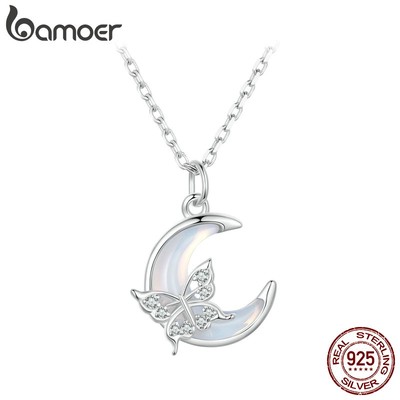 Bamoer Vòng cổ BạC 925 Mặt Hình Bướm Và Mặt Trăng Thời Trang Cho Nữ