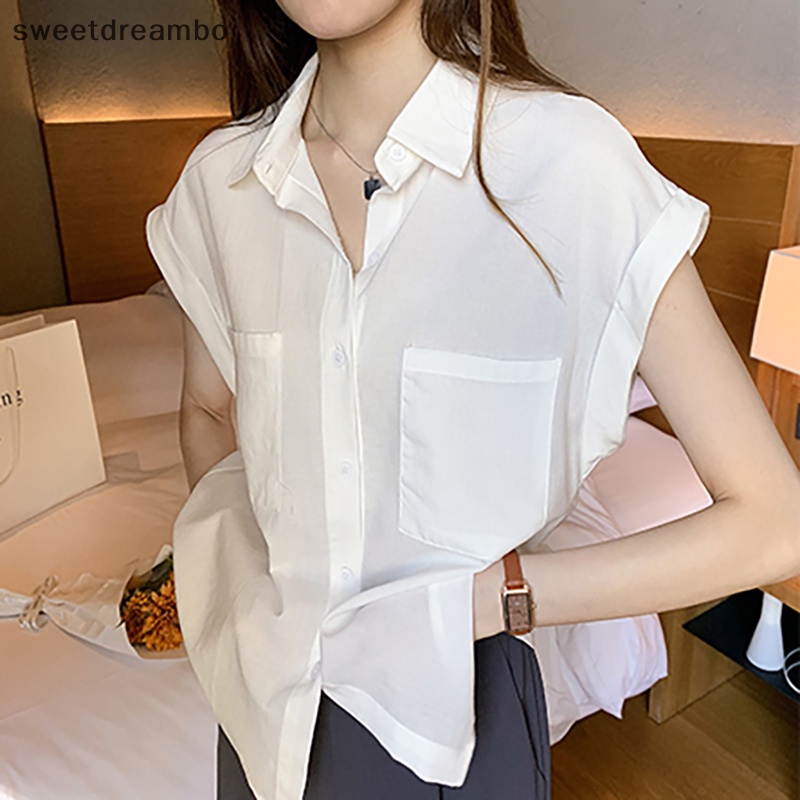 Áo sơ mi nữ không tay rộng có túi màu trơn thời trang thường ngày đa năng drn