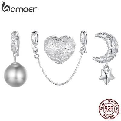 Bamoer Hạt Xỏ Lỗ Bằng Bạc 925 Họa Tiết Hoa Và Mây Dùng Để Làm Đồ Trang Sức