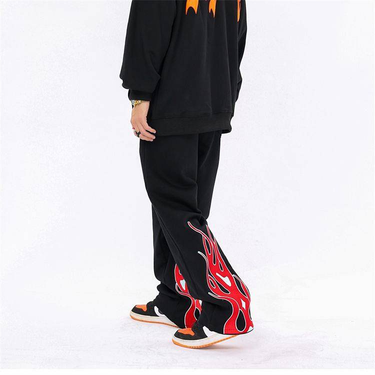 National Fashion American Retro Flame Loose Straight Casual Pants in Street Fashion Brand Hip Hop Fried Street Sweatpants TWlM