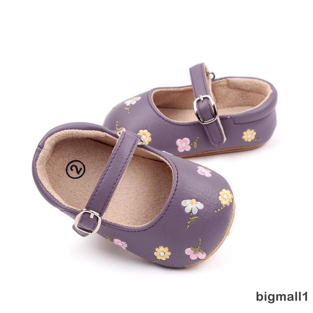 Giày Búp Bê Da PU Thêu Hoa Dễ Thương Cho Bé Gái