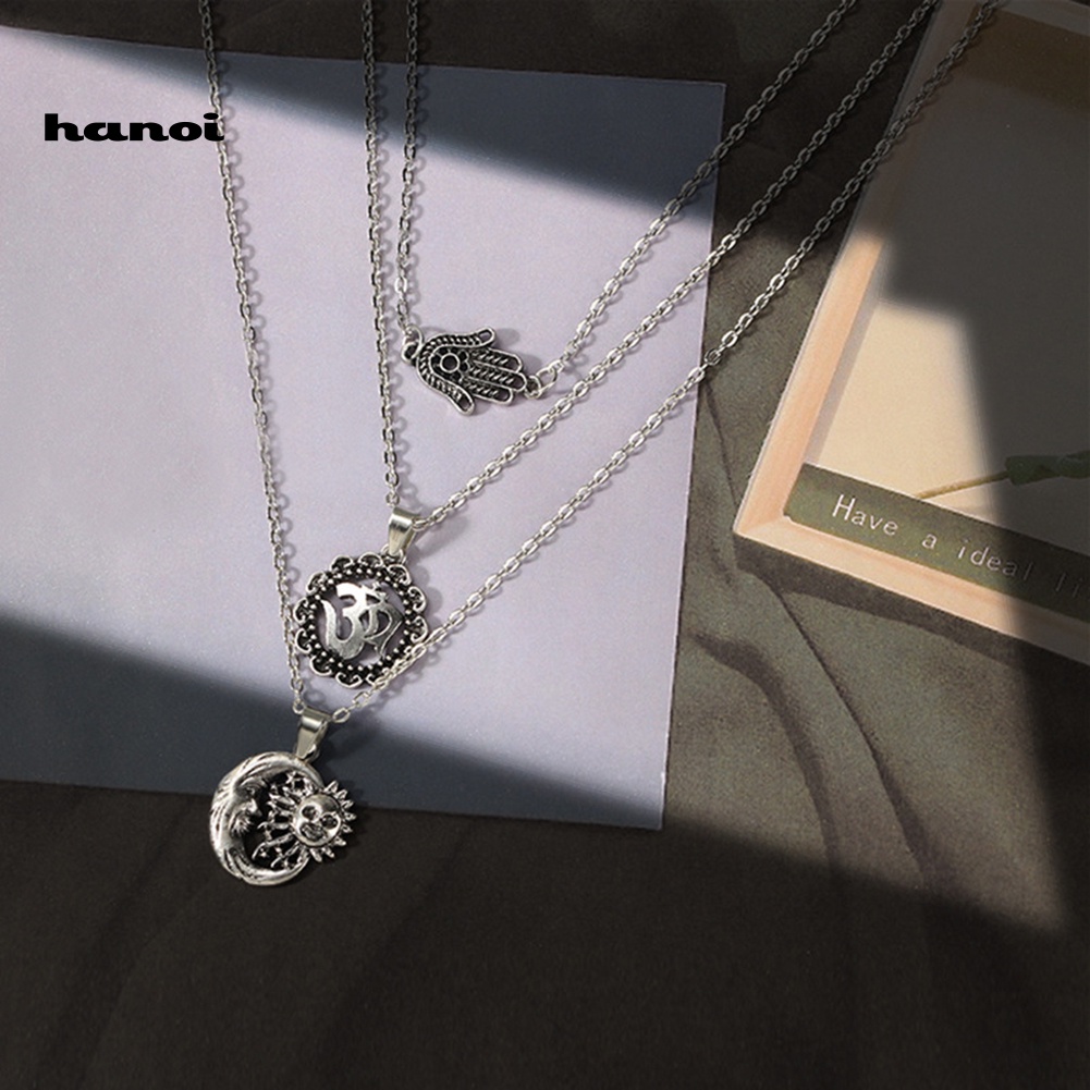 Vòng cổ NhiềU LớP HìNh BàN Tay Fatima MặT Trăng Ngôi Sao ThờI Trang Cho Nữ