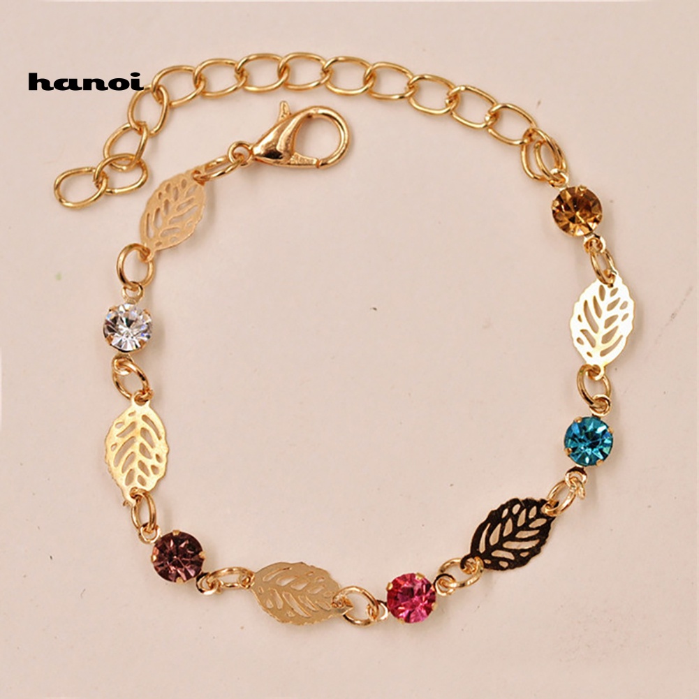 Vòng Đeo Tay HọA TiếT Lá ĐíNh Kim Cương Giả ThờI Trang Cho Nữ