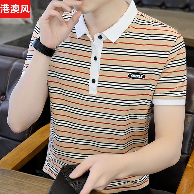 Áo Thun Polo Ngắn Tay Họa Tiết Sọc Ngang Thời Trang Dành Cho Nam Mi