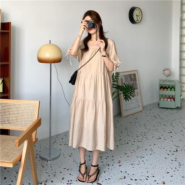 Đầm Vải Lanh Tay Phồng Dáng Rộng Buộc Dây Màu Trà Sữa Phong Cách Pháp Thời Trang Xuân Thu 2023 Mới Dành Cho Bạn Nữ