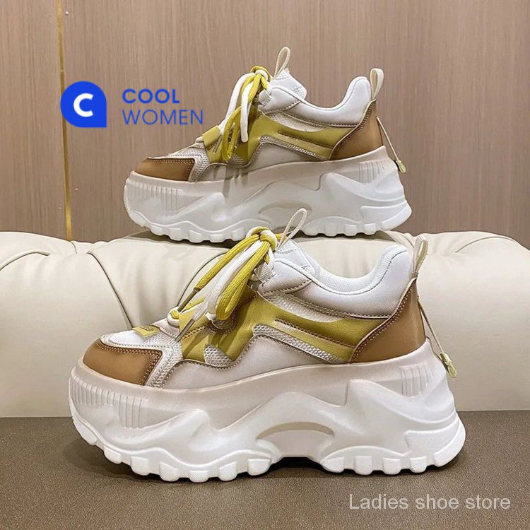 Giày Thể Thao Cao Su Đế Dày 6-8cm Phối Lưới Mũi Tròn Phong Cách Mới 2023 Cho Nữ