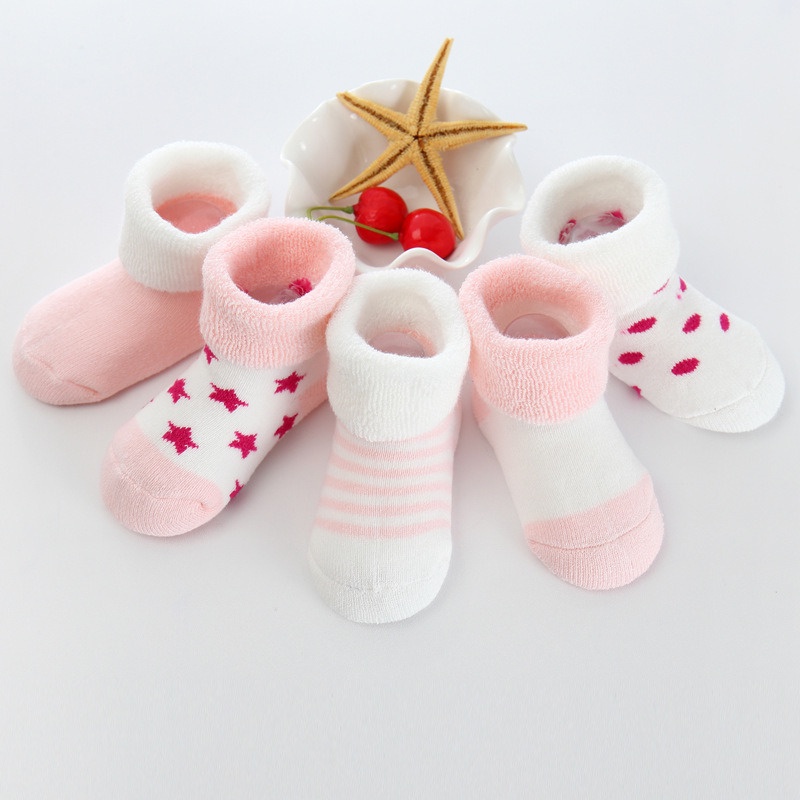 Set 5 Đôi Tất Cotton Dày Mềm Mại Giữ Ấm Mùa Đông In Họa Tiết Hoạt Hình Dễ Thương Cho Bé