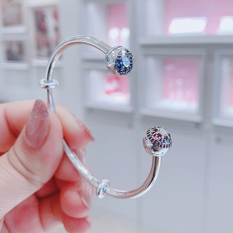 Vòng Tay Hở Mạ Bạc 925 Khóa Tròn Đơn Giản Thời Trang DIY