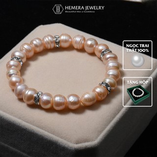 Vòng tay nữ Hemera hạt trai nước ngọt gần tròn mix charm hoa văn tinh tế HMR67
