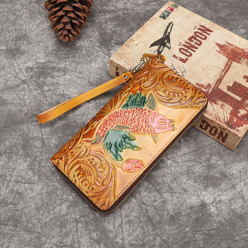 Ví Da Bò Thật Dáng Dài Phong Cách Retro Cho Nữ