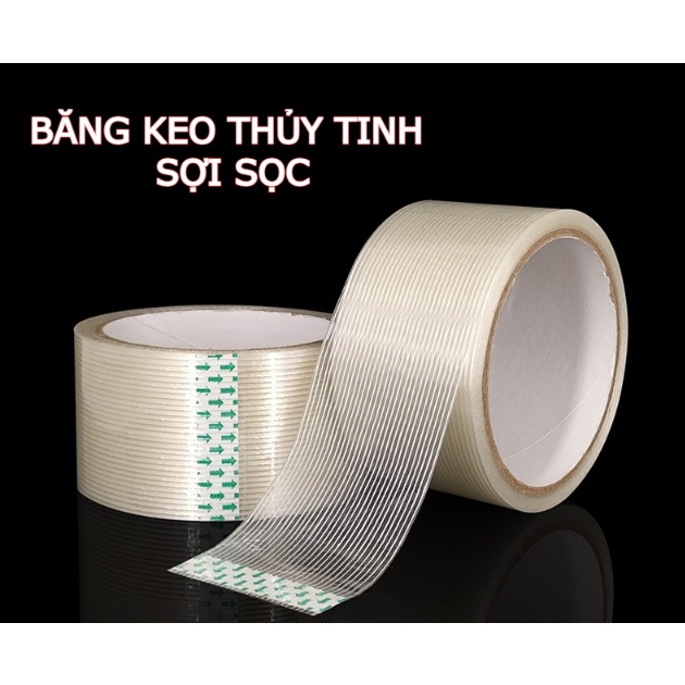 Băng keo 1 mặt sợi thủy tinh trắng dài 20 mét