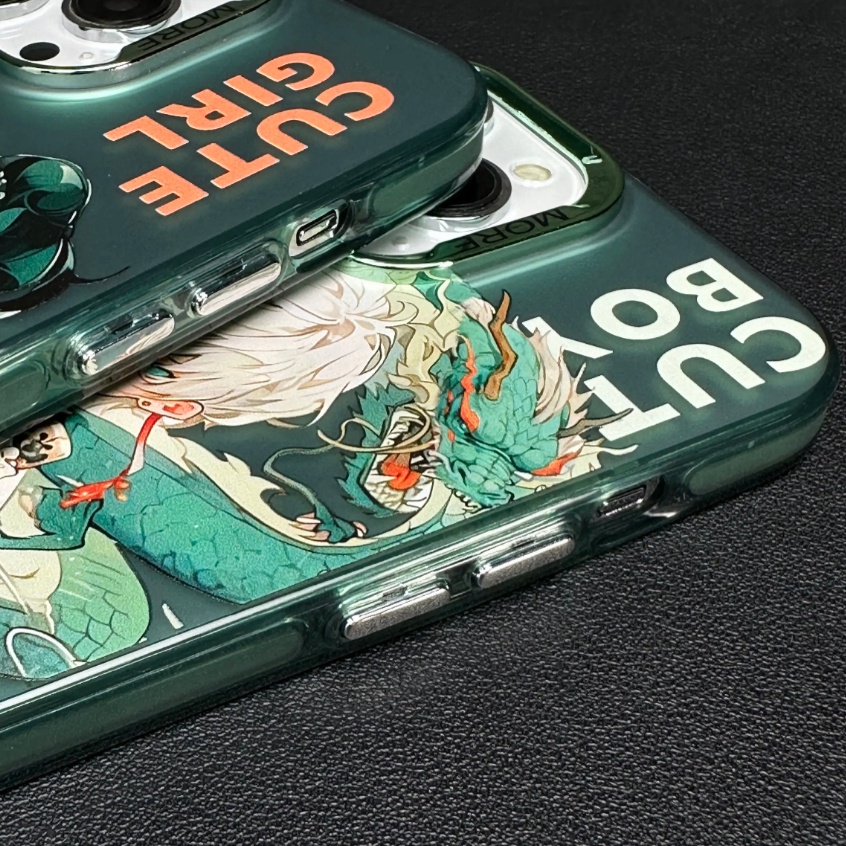 Ốp Điện Thoại Họa Tiết Cô Gái / Chàng Trai Màu Xanh Lá Kiểu Trung Hoa Chống Rơi Cho iPhone 14 13 12 11 Pro Max