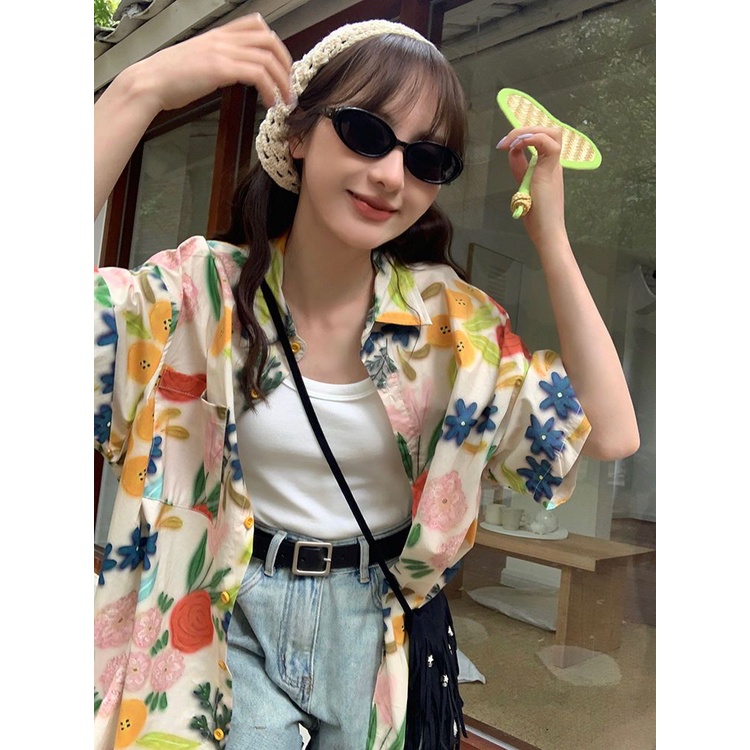 Áo Sơ Mi Chiffon Tay Lửng In Họa Tiết Hoa Thời Trang Hàn Quốc Dành Cho Nữ